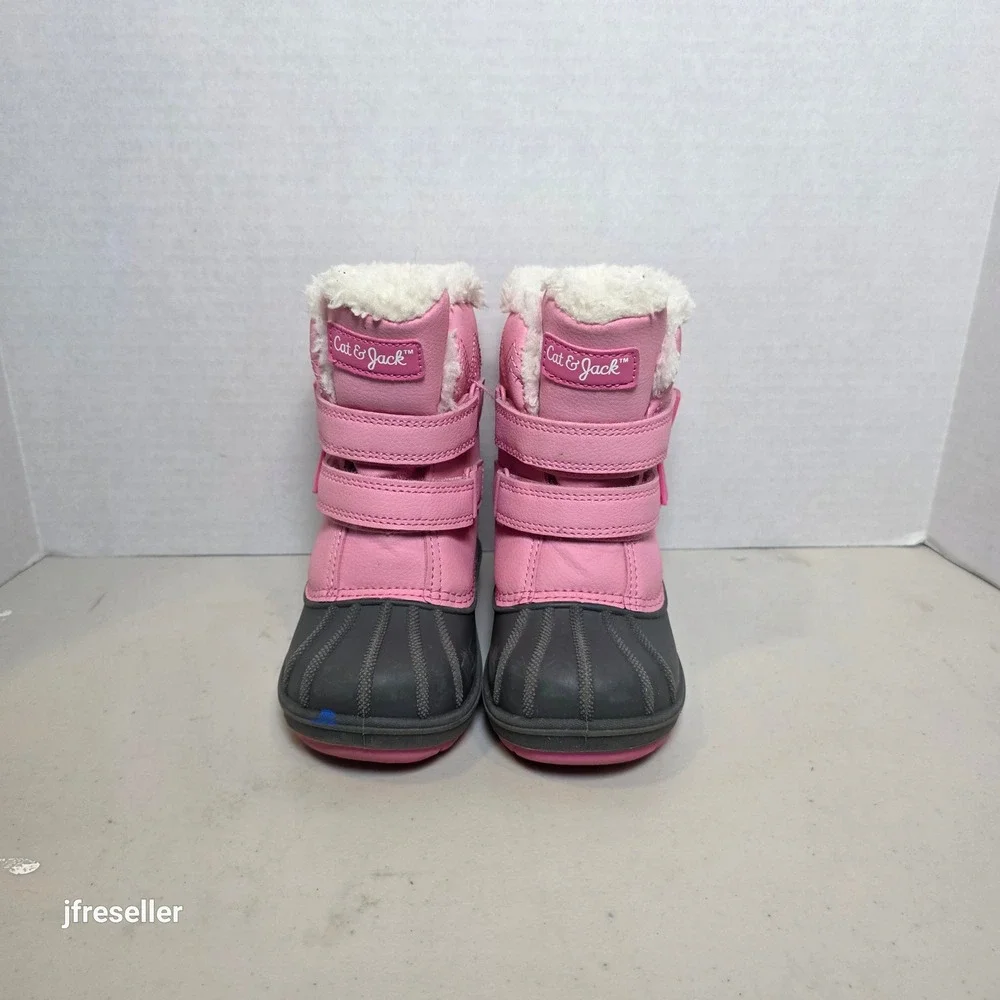 Cat & Jack Toddler Girls Pink Gray Snow Boots Thermolite Faux Fur Size 8